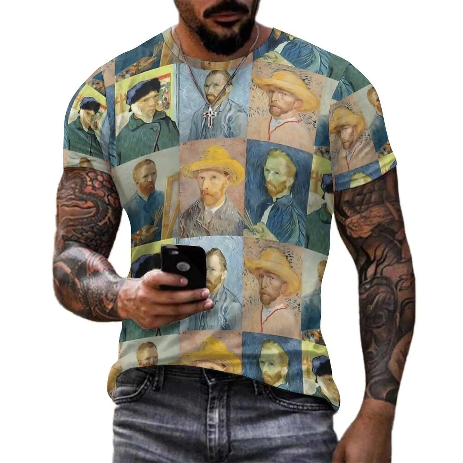 Summer T Shirt Vincent Van Gogh T-Shirts  Awesome Vintage Tee Shirt For Men Short-Sleeved Custom Big Size Clothes