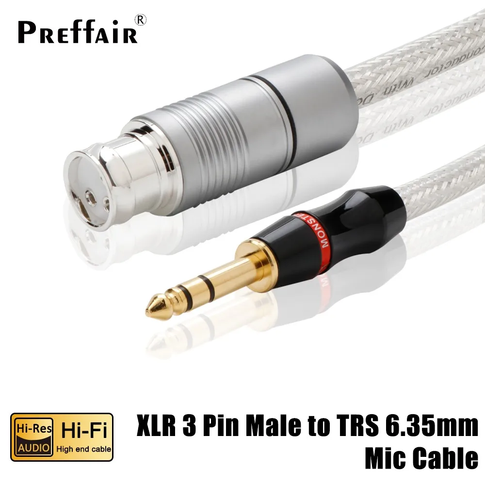 

Preffair 1PC 100% Pure Solid Silver XLR 3-Pin Female to 6.35mm 1/4" Stereo Male Microphone Audio Cable