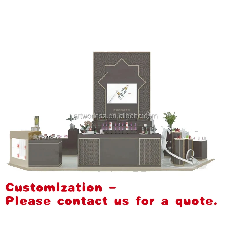 custom.Artworld Displays Best Popular Perfume Display Kiosk Luxury Golden Black Perfume Kiosk