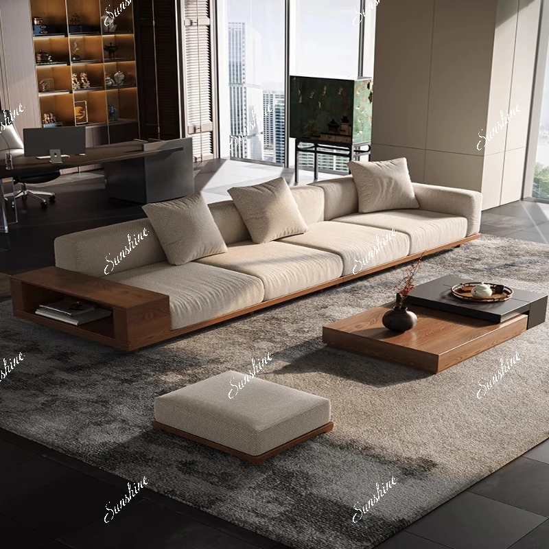 

Modern simple solid wood fabric sofa living room high sense