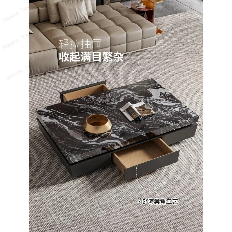 Coffee table Italian light luxury living room household luxury stone coffee table designer high sense black storage coffee table