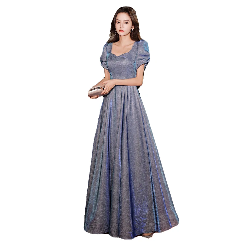 Blue Sequin Evening Dress Women Temperament Celebrity Bridesmaid Long Dresses A-line Elegant Beadding Banquet Party Gown