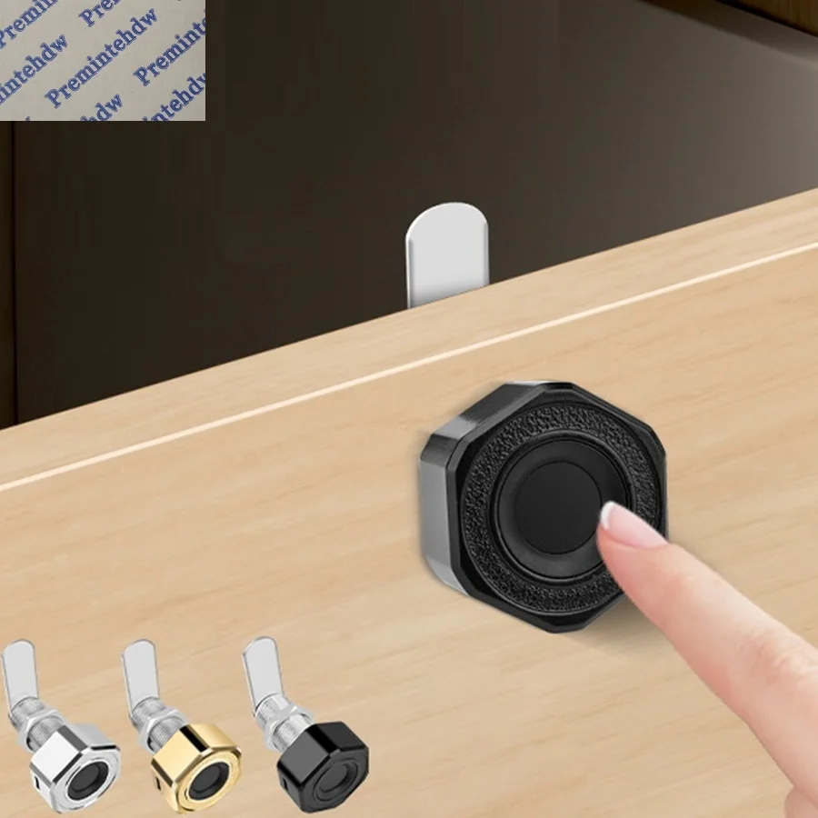 1Pc Rechargable Fingerprint Cabinet Lock With Hex Knob Gold Silver Black