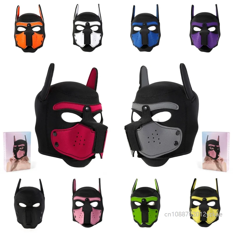 New Sexy Dog Mask Puppy Cosplay Exotic Costumes Padded Rubber Full Head Hood Mask For Couples Animal Role Play Games Accessories