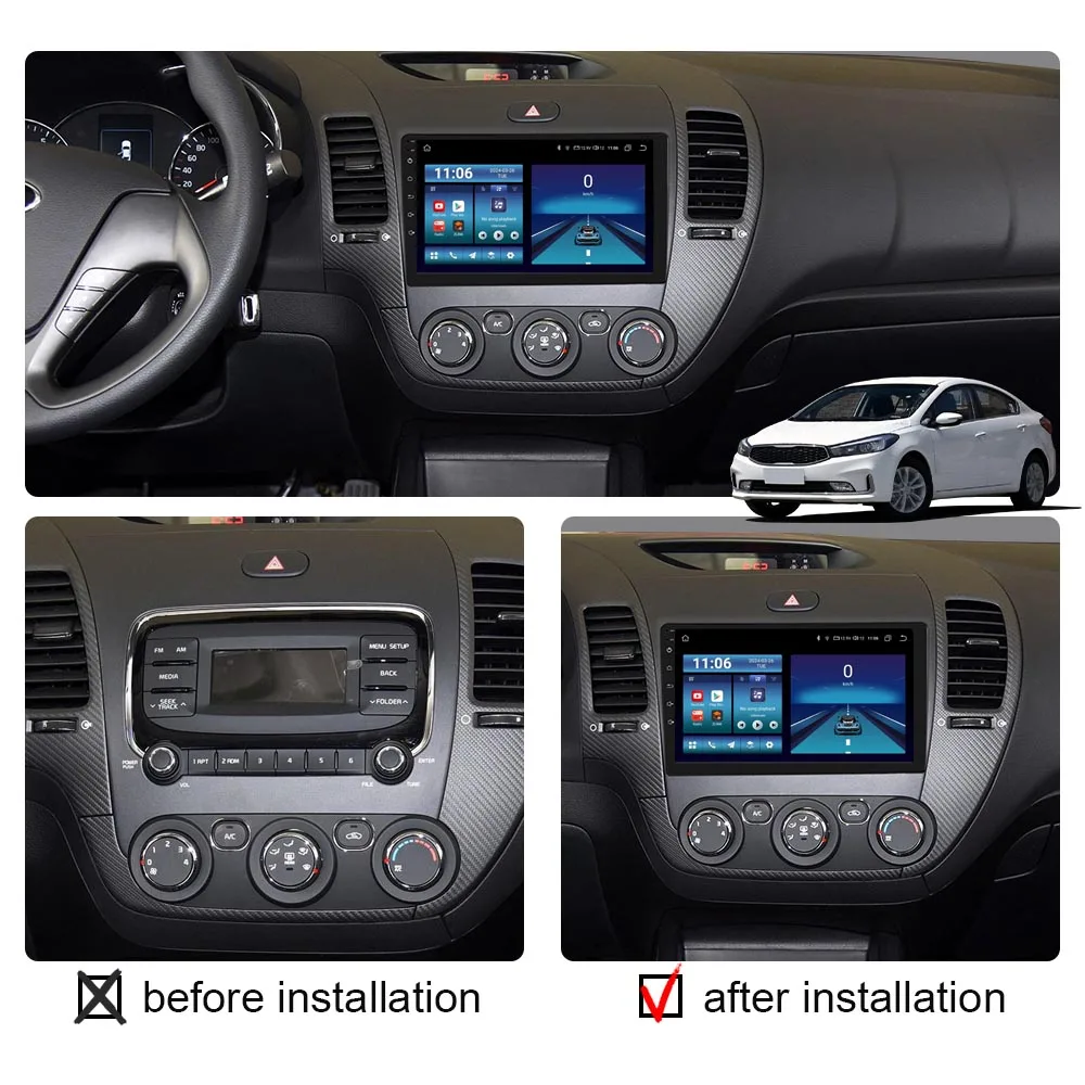 Radio samochodowe 2 Din Android Carplay dla Kia K3 Cerato Forte 2013-2017 Multimedialny odtwarzacz wideo Autoradio Stereo GPS Dzielony ekran WIFI