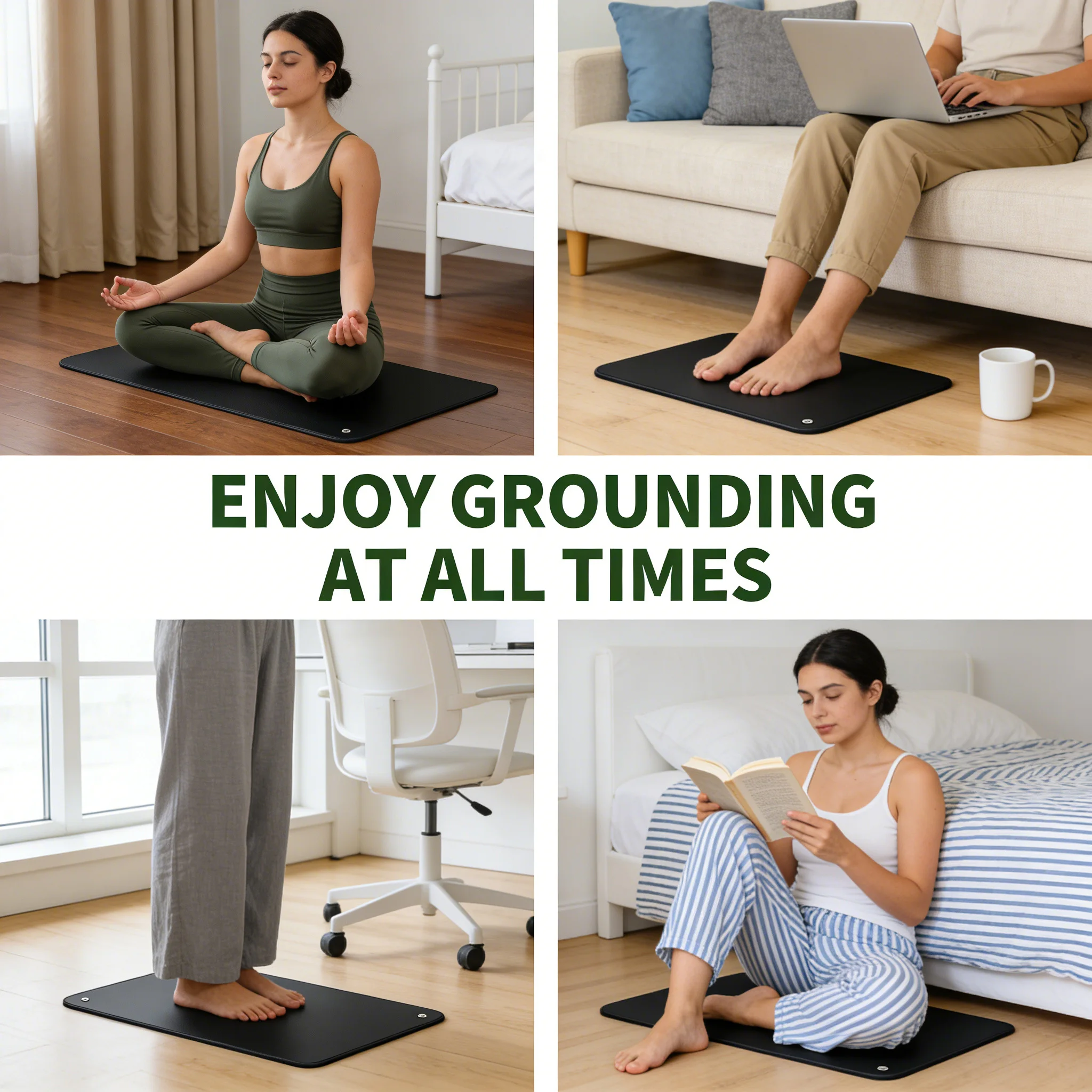 2 Pack 10x26.7 Inch Premium Grounding Mats Kit, Dual 15ft Grounding Cords, Earthing Mat for Sleep, Energy, EMF Relief, Home Pro!