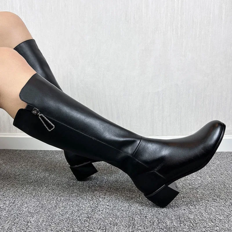 Winter Women Boots 2024 New Fashion Women\'s Knee Boots Fashion Waterproof High Heel Shoes Comfortable Chunky Heel Long Boots