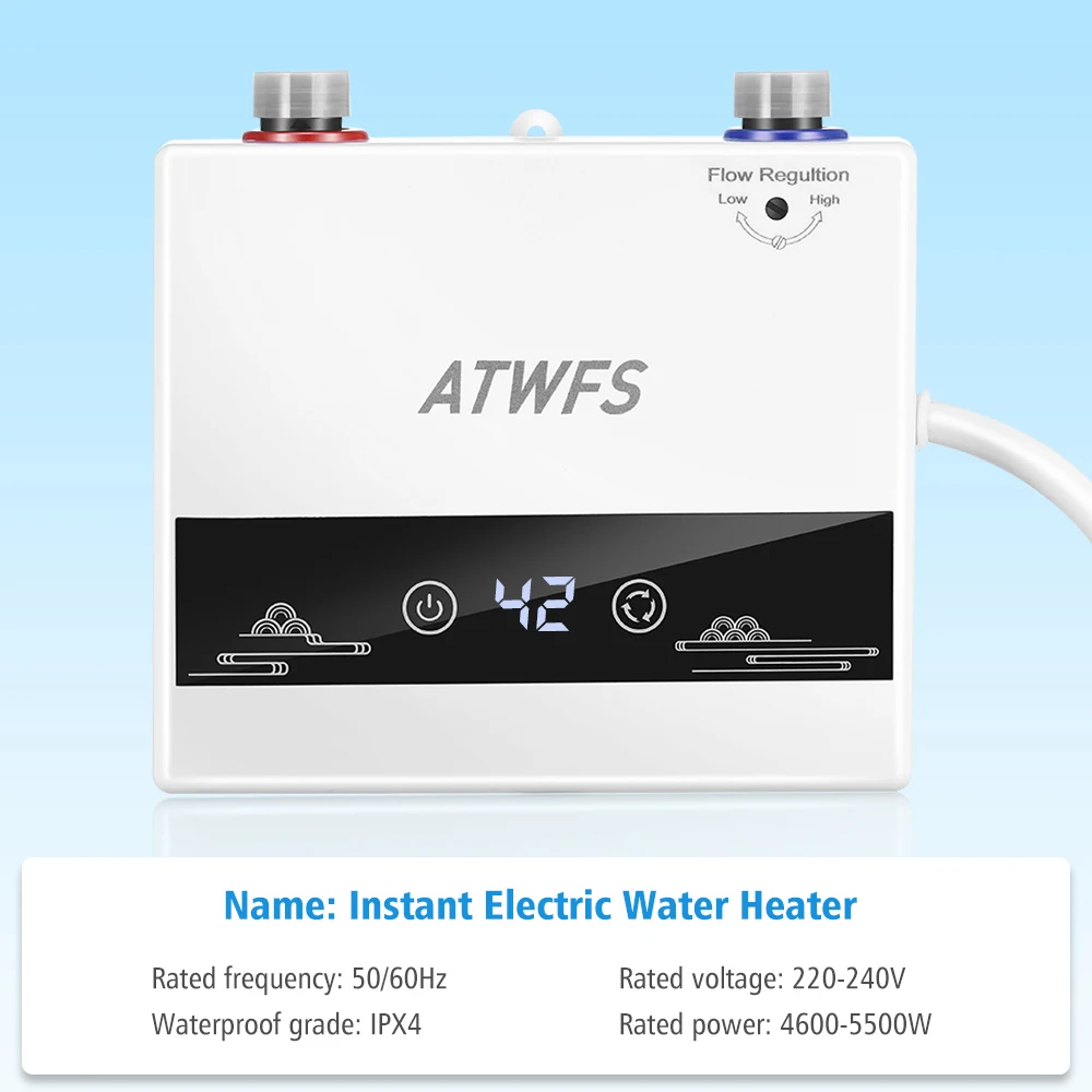 ATWFS 220V 4600W Instant Water Heater Hot Water Shower and Home Kitchen Heating Portable Electric Heaters for Bathroom