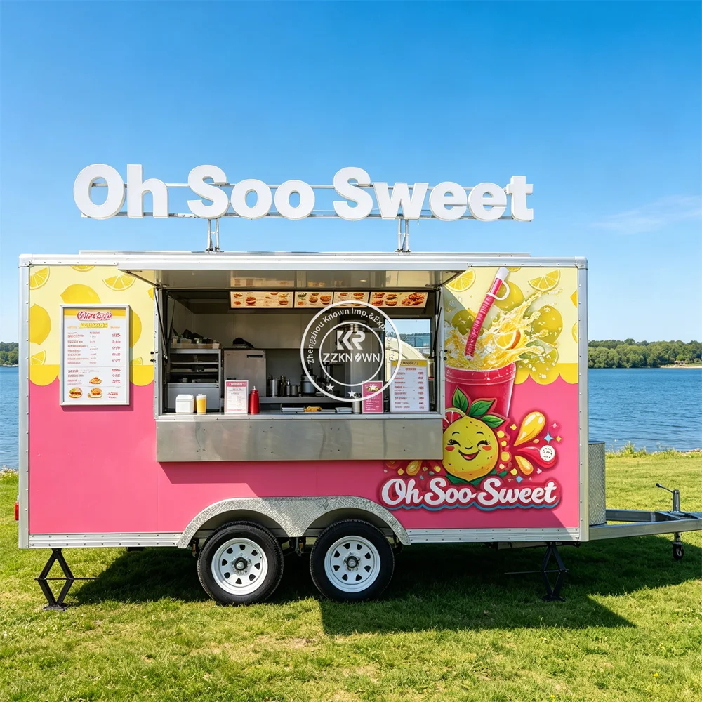 

Custom Mobile Juice Smoothie Trailer Food Truck Kitchen Truck Beverage Ice Cream Cart Fast Food Trailer With Full Kitchen