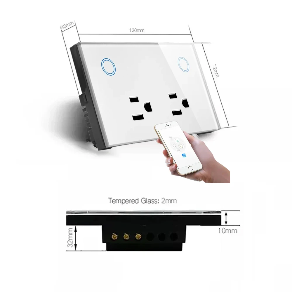 Zigbee Tuya US Electrical Plug Outlet Smart Wall Power Socket 10A Touch Glass Panel Wireless Remote by Alexa Google Home Office