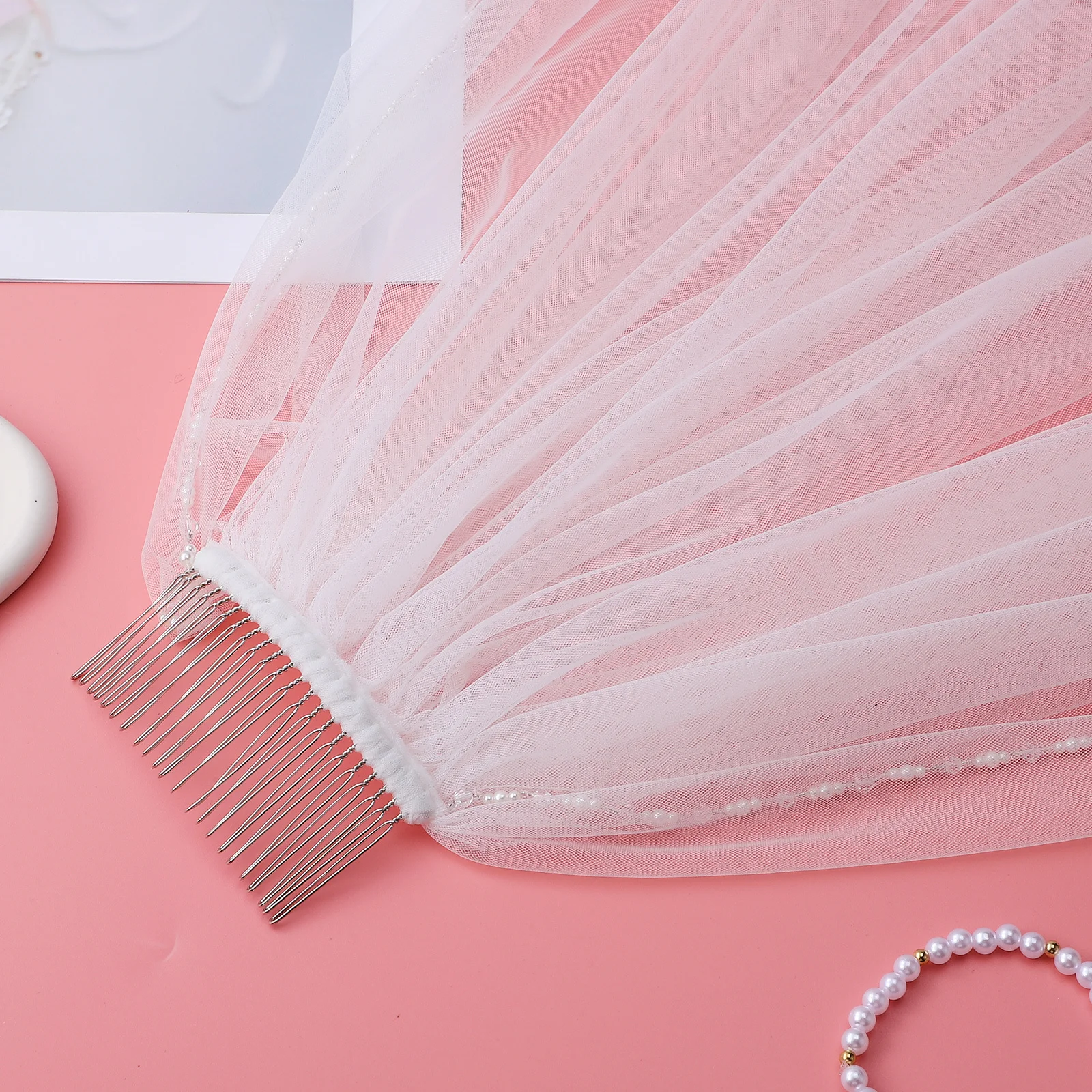 

Pearl Bridal Veil Short Mesh Wedding Accessories Hair Comb Comfortable Fabric Exquisite Design Versatile Occasions