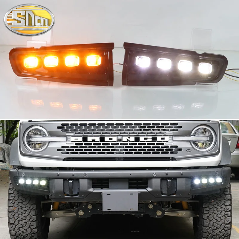 

SNCN LED Daytime Running Light For Ford Bronco 2021 2022 Yellow Turn Signal Relay Waterproof 12V DRL Fog Lamp Decoration