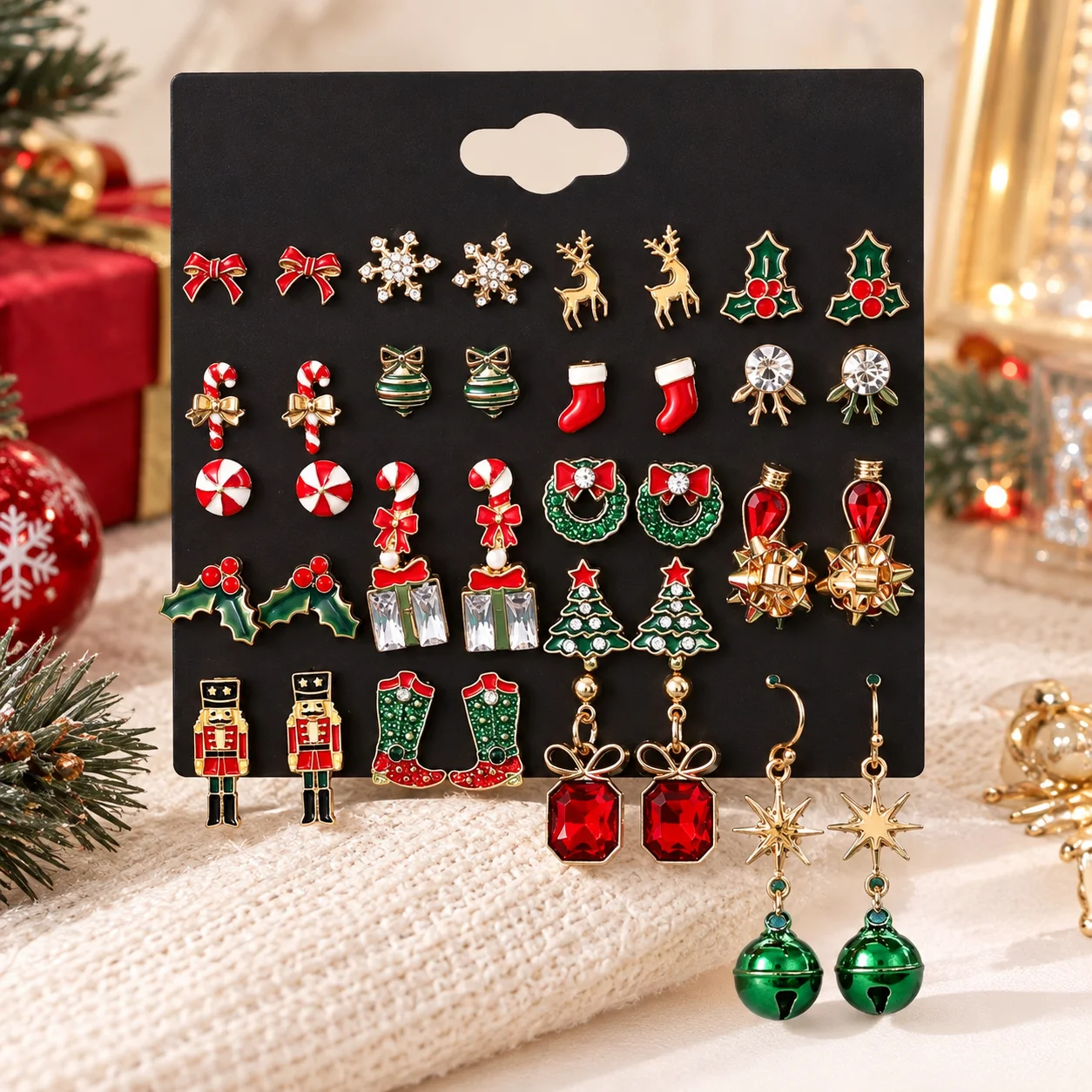 20 Paare/satz Urlaub Ohrringe Set Baum Schneeflocke Rentier Krücke Bogen Glühbirne Kranz Stud Ohrringe Weihnachten Schmuck Für Frauen Männer