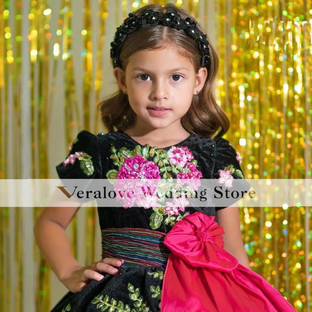 Embroidery Ball Gown Children Princess Pageant Dress Puffy Flower Girl Birthday Dress Photography Mexican Style