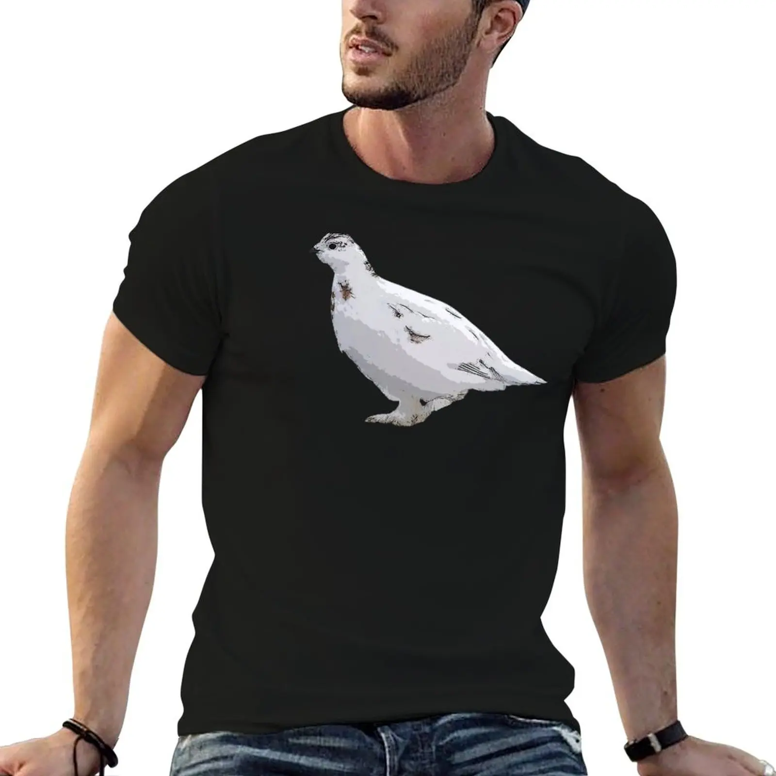 Willow Ptarmigan Winter Color Design T-Shirt Basic Crew Neck Short Sleeve Top