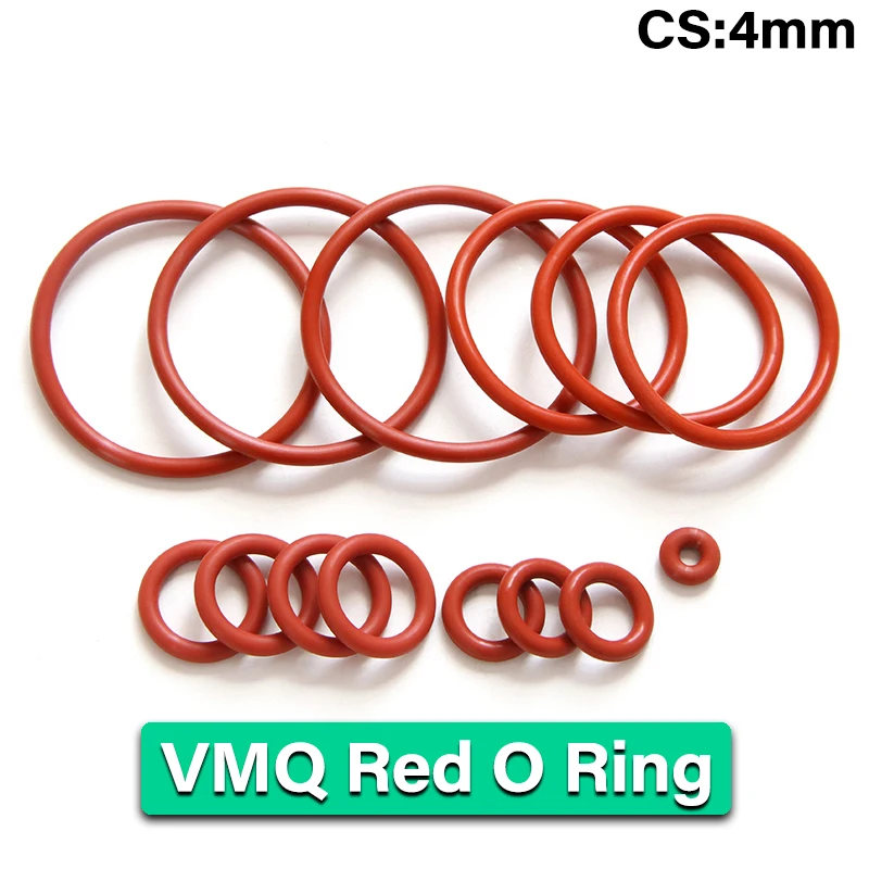 

10/50pcs VMQ O Ring Gasket CS 4mm OD 12 ~ 150mm Red Waterproof Washer Round O Shape Silicone Ring Food Grade