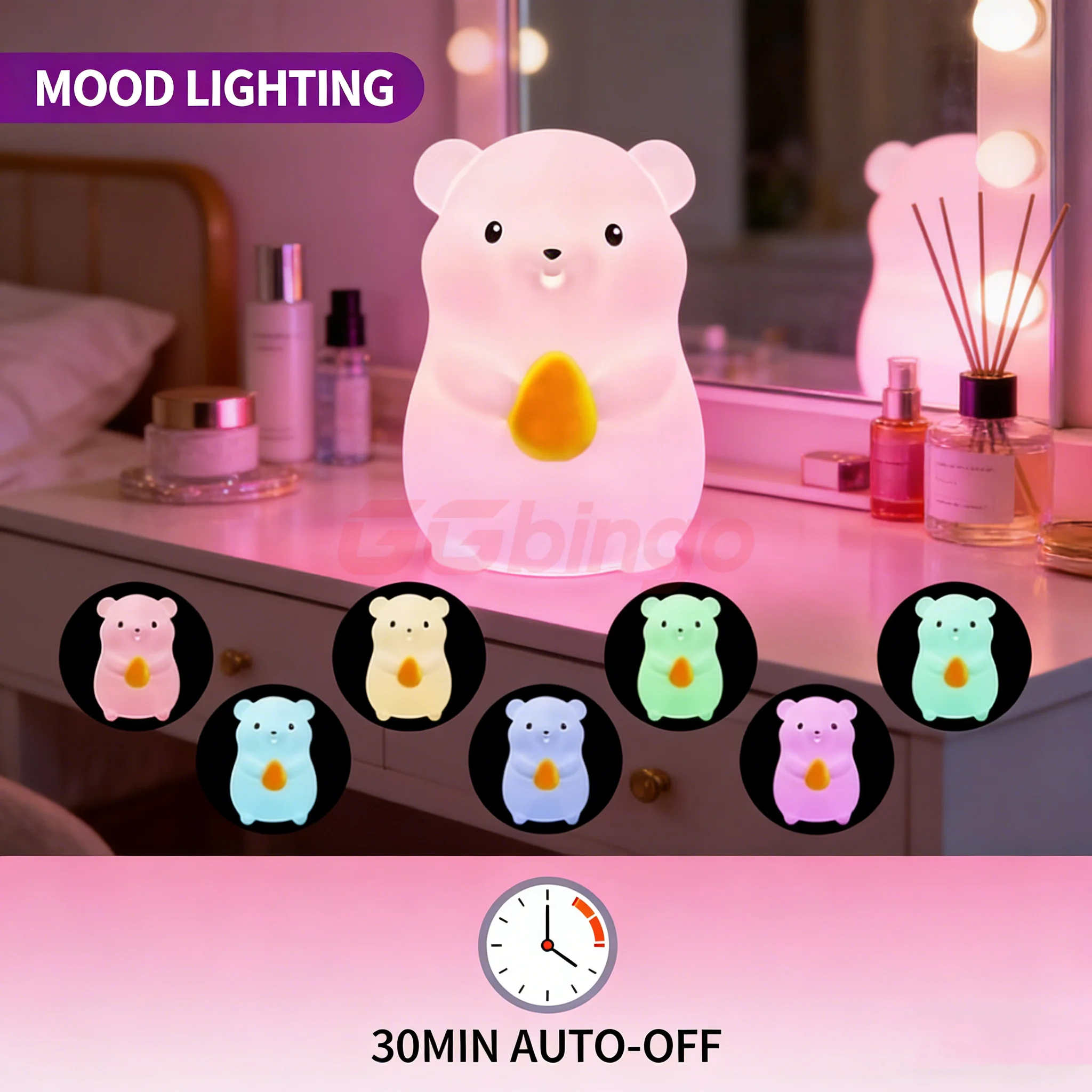 Niedliches Silikon-Einhorn, Schaf und Hamster, RGB-LED-Nachtlicht, USB wiederaufladbar, Cartoon-Tier-Touch-Lampe für Kinderzimmer, Dekoration, Geschenk