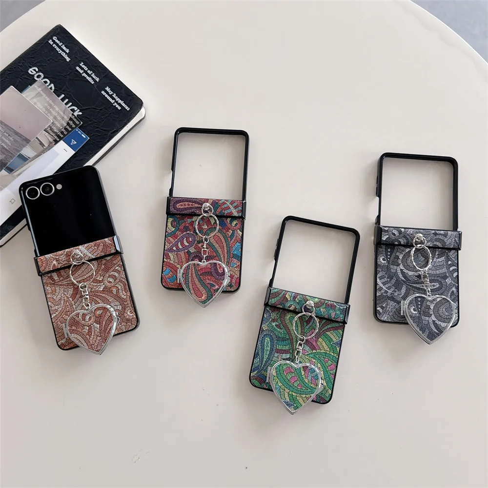 New Phone Case for Samsung Galaxy Z Flip5 6 7 8 Cover with Heart Pendant Shockproof Hinge Protective Foldable Flip Phone Case