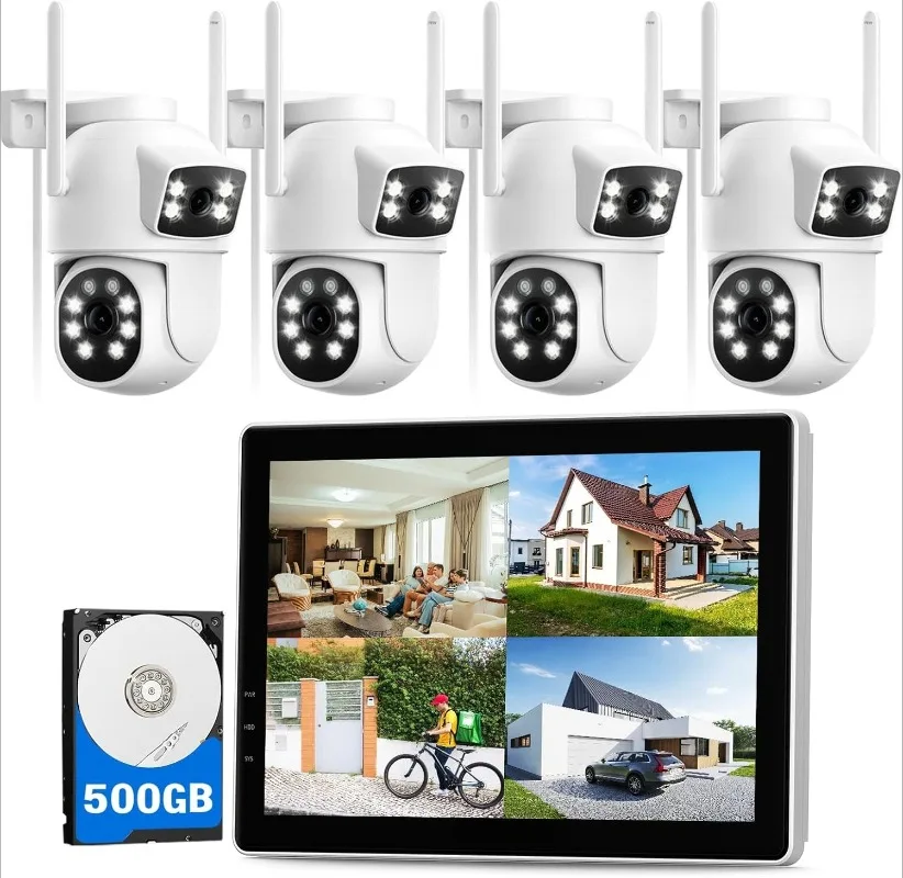 

Wireless Security Camera System with 10.1" Monitor, Lens PTZ CCTV Camera Security System, 10CH Expandable 4K NVR,Au