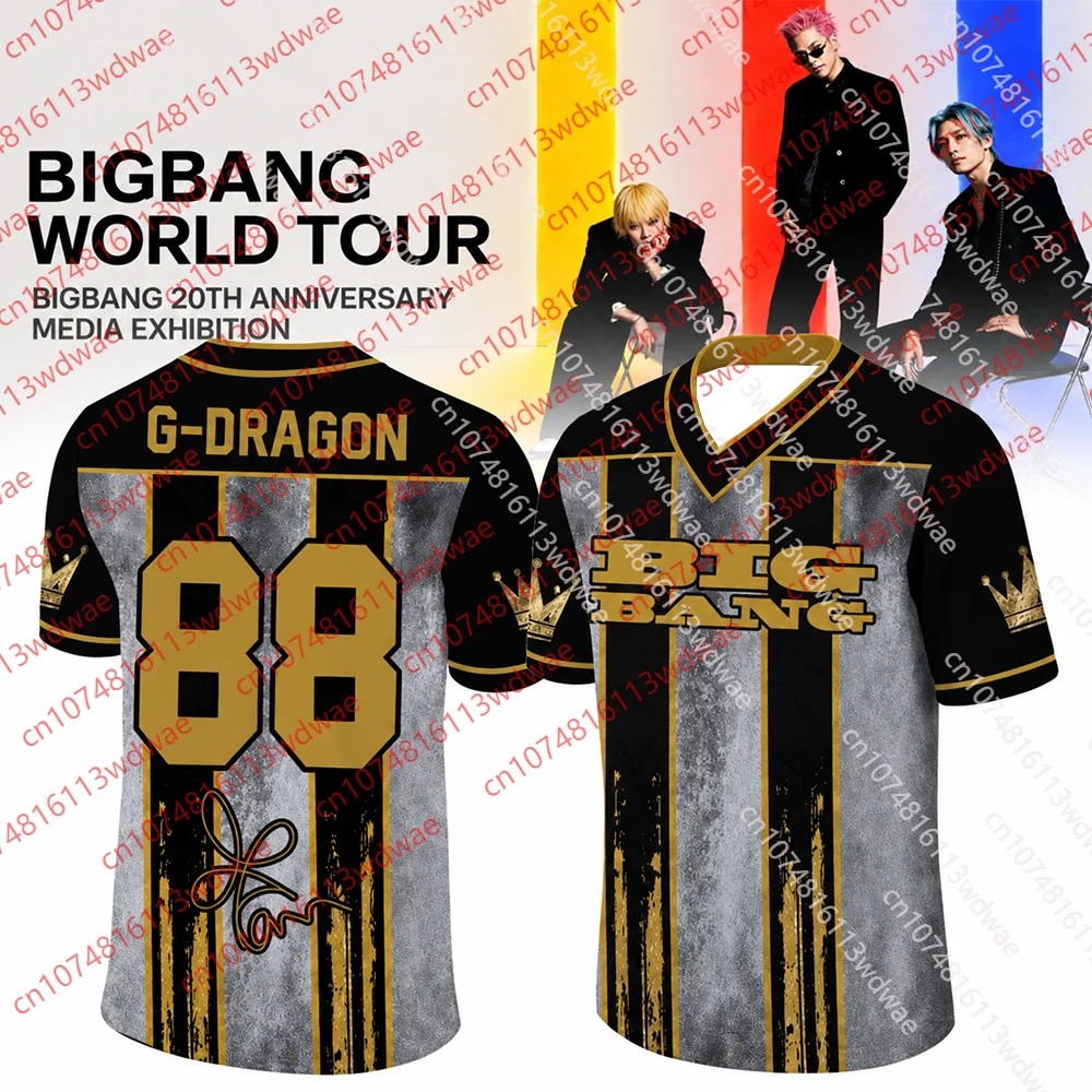 BIGBANG G-DRAGON 88 World Tour Soccer Jersey Unisex V-neck Short Sleeve Shirt Vintage Kpop Fan Merch Concert Streetwear Top