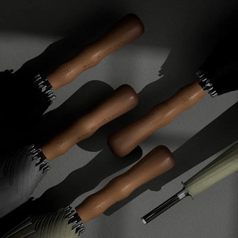 Storm-resistant 16-rib Straight Umbrella Enlarged Thickened Windproof Rainproof Solid Wood Long Handle Business Men's Umbrella