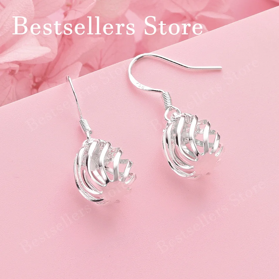 925 Sterling Silver Exquisite Openwork Spiral Ball Earrings for Women, Gifts, Wedding Accessories, Fashion Jewelry