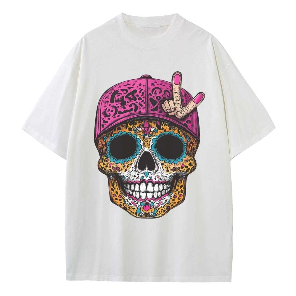 

2025 Summer Loose T-shirt Cotton Pattern T-shirt Designer Clothes Leopard Print Skull Pattern Shoulder Retro Neutral Top T-shirt