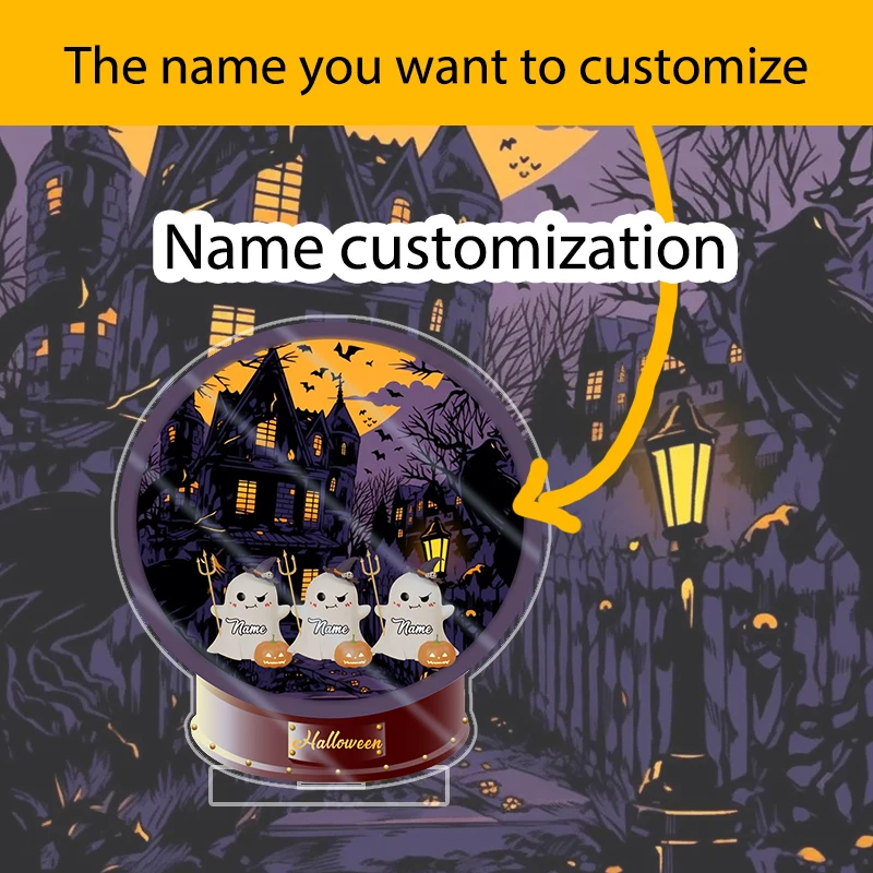 Small acrylic plaque decorations on Halloween party tables, DIY custom decorations for family names, unique small ornaments