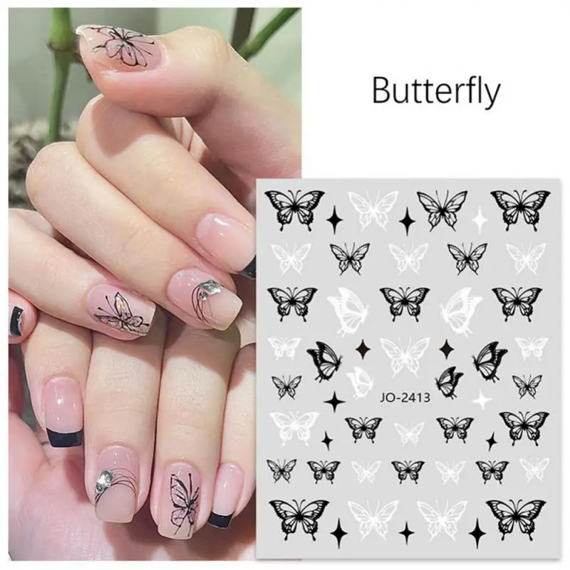 1~10PCS Black and White Butterfly Moon Flower Nail Art Stickers Nail Decoration Nail Decals Nail Art Supplies Press Nails