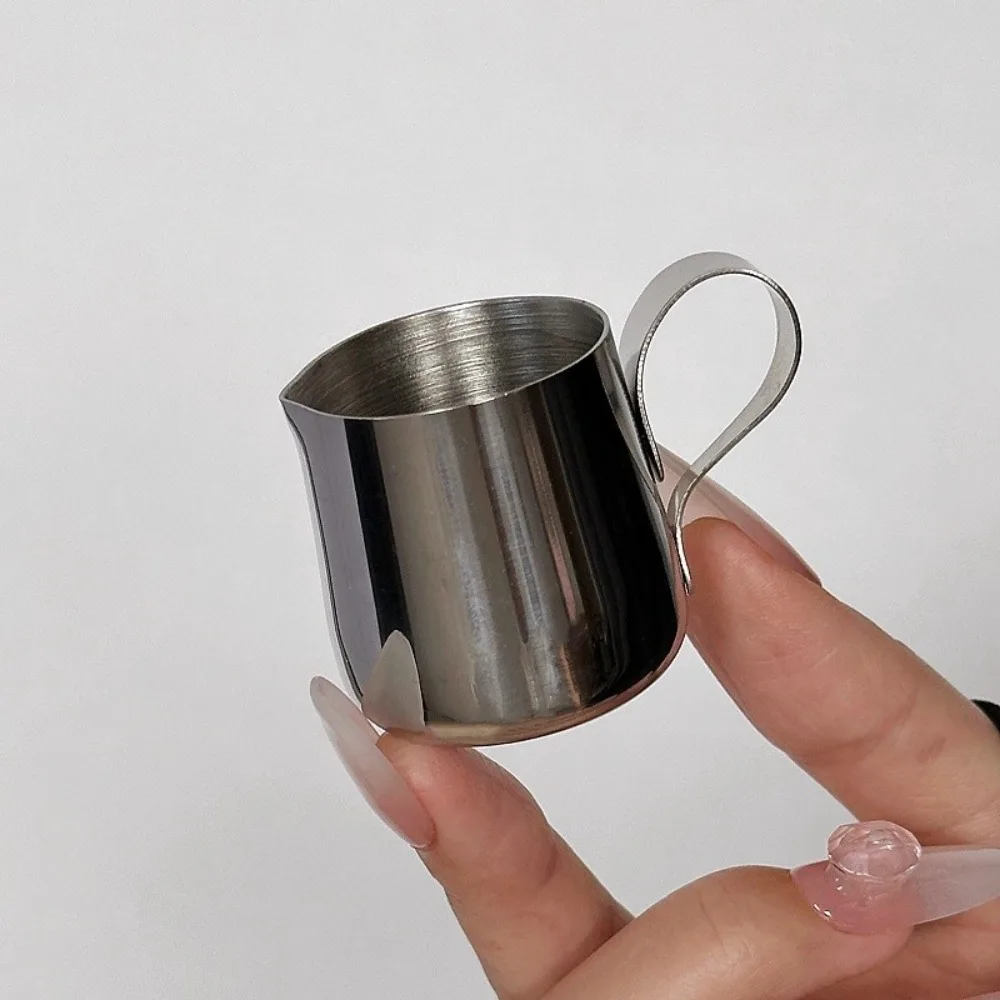 2 Piece 304 Stainless Steel Mini Milk Jug Pointed Mouth 12/30 ML Small Milk Pitcher Quantitative Small Capacity Latte Milk Cup