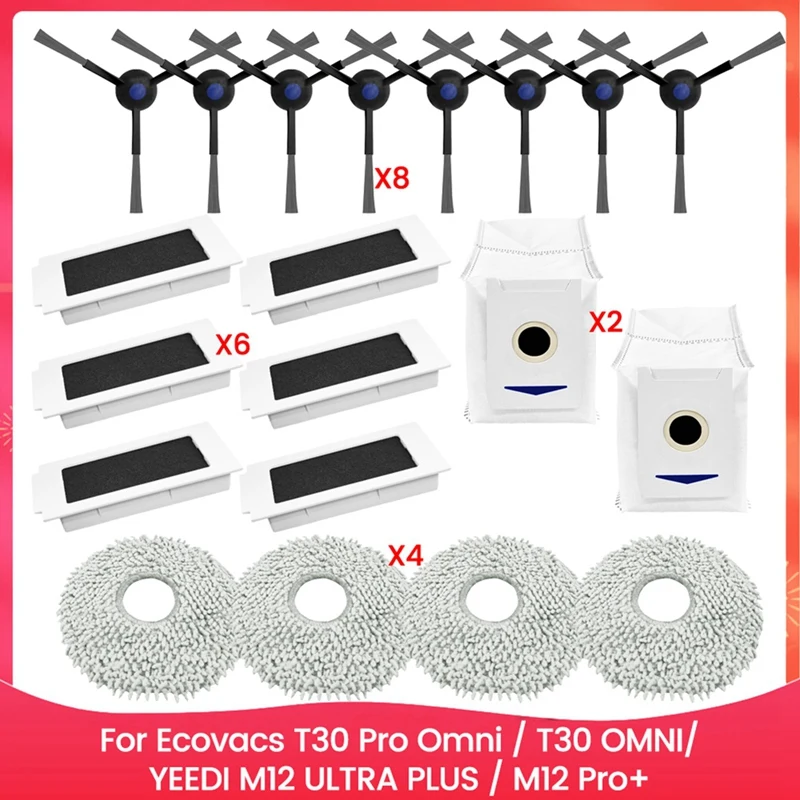 

Для Ecovacs T30 Pro Omni/T30 OMNI, YEEDI M12 ULTRA PLUS/M12 Pro+ Запчасти Боковая щетка Фильтр Мешок для пыли Ткань для швабры