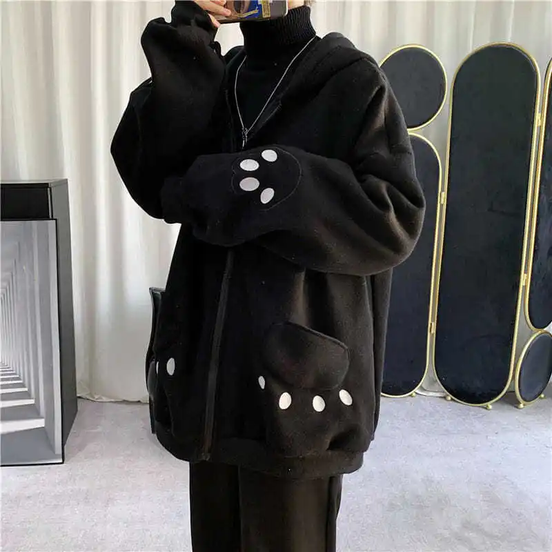 Cute Bear Embroidery Coat 2023 Male Spring Men Hoodie Harajuku Korean Style Fashion Causal Lantern Sleeve Hooded Zip-up Hoodies