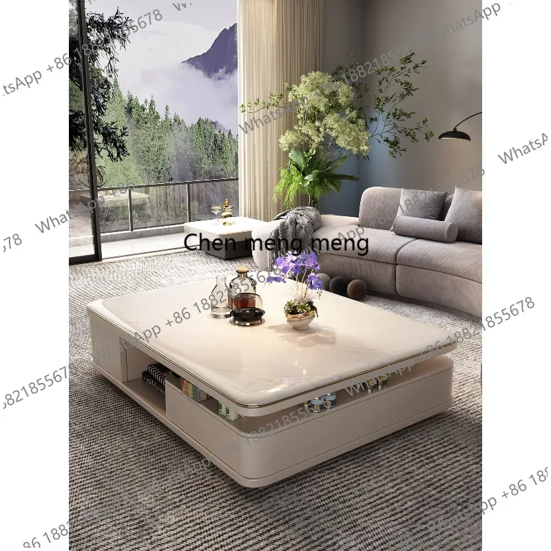 Marble, glazed rouge, natural luxury stone coffee table, modern minimalist villa, light luxury solid wood tea table