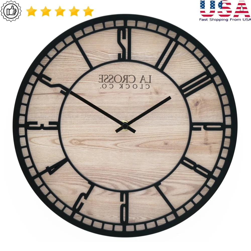 

Contemporary 11.5 Inch Wall Clock Stylish Design Precise Quartz Movement Rustic Faux Wood Background Ideal Living Room