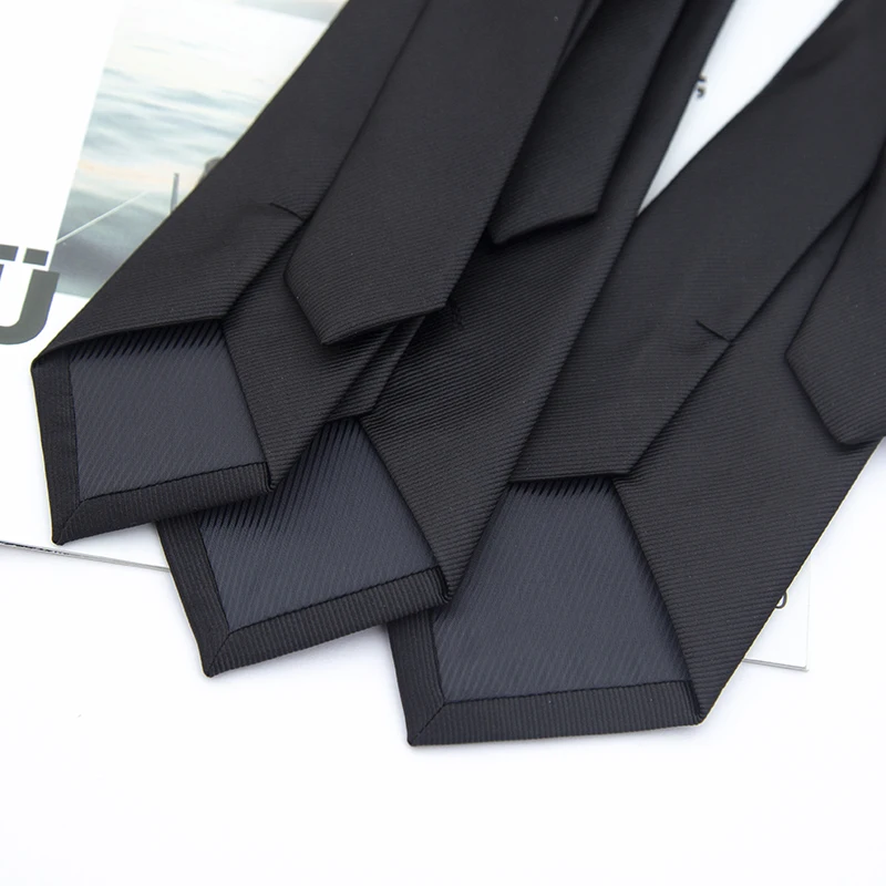 6cm, 7cm, 8cm Luxuriöse Schwarze Krawatten für Herren Einfarbige Jacquard-Krawatte Täglicher Gebrauch Business-Krawatte Bräutigam Hochzeit Party Accessoires – Detail 4