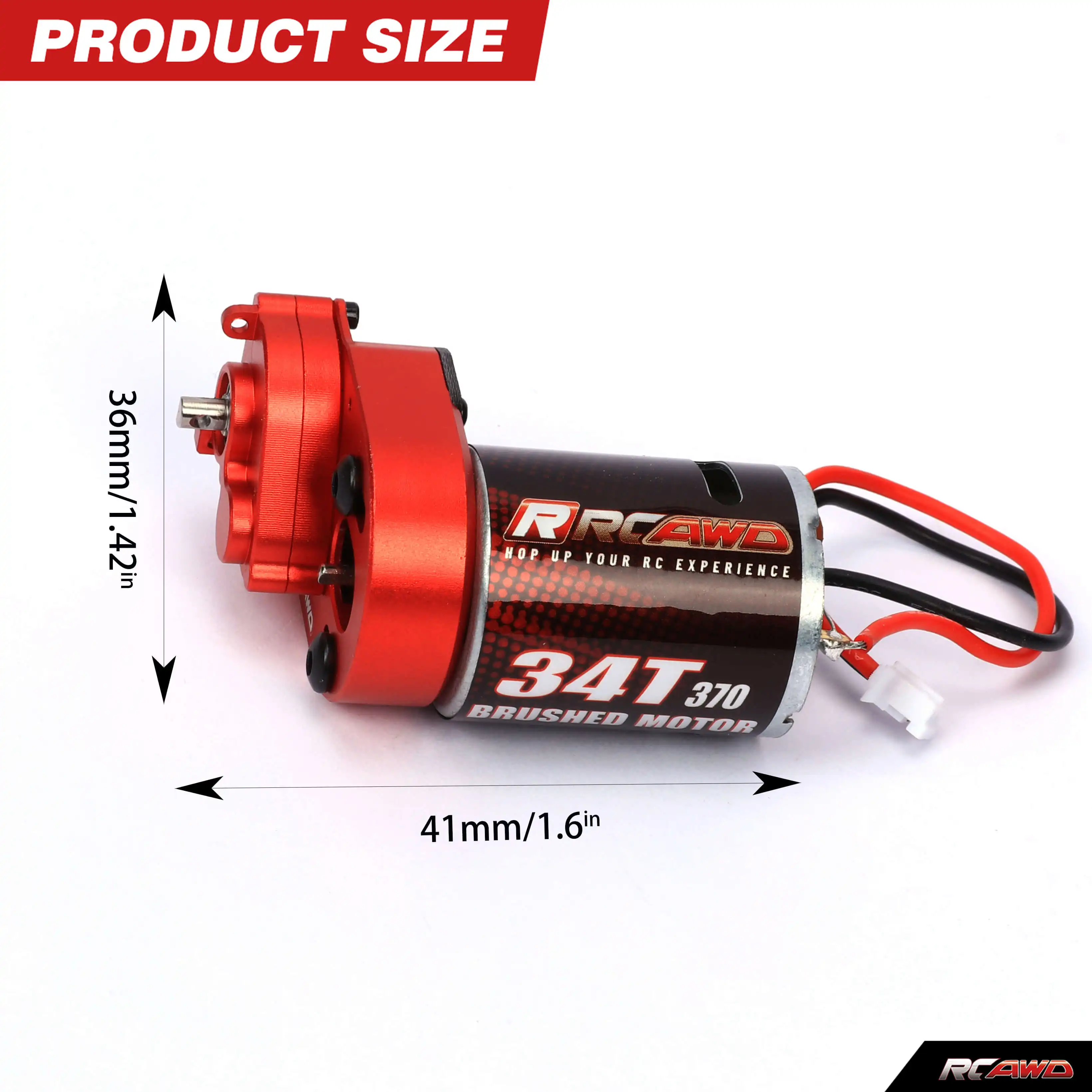 Szczotka węglowa RCAWD 34T (obrót) 370 szczotkowany silnik i środkowa obudowa przekładni ze stopu, przekładnia zmontowana ze stalowymi zębatkami