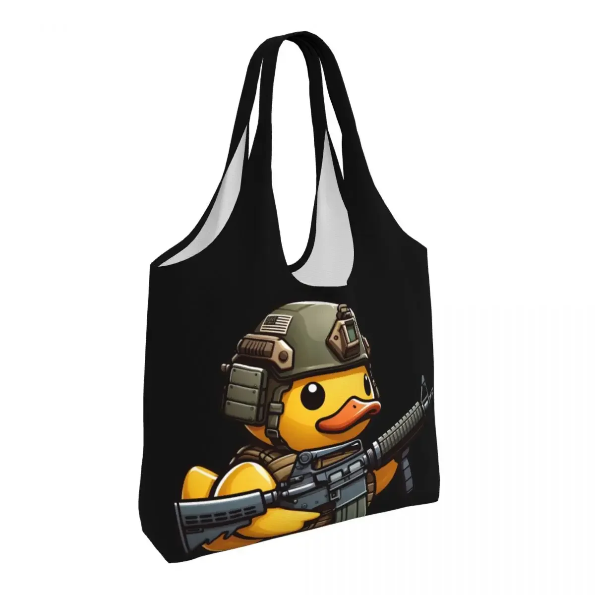 Custom Tactical Rubber Duck Groceries Tote Shopping Bags Women Custom Canvas Shopper Shoulder Bags Big Capacity Handbag