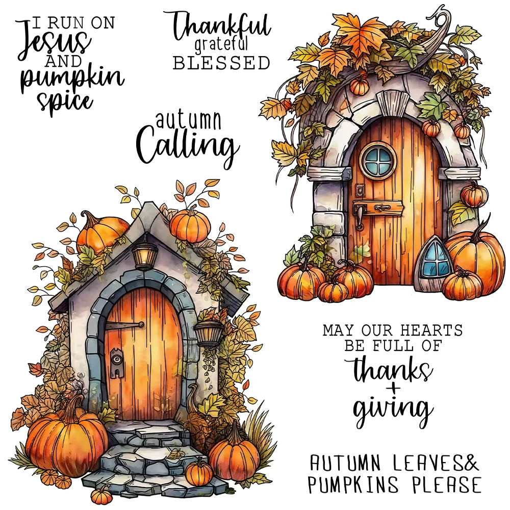 

Mangocraft Autumn Pumpkins Gate Cutting Dies Clear Stamp Thanksgiving Day DIY Scrapbooking Metal Dies Silicone Stamps Card Decor