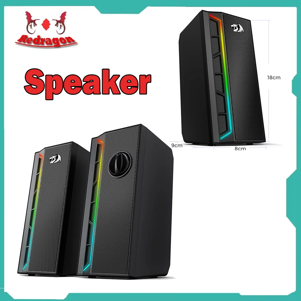 Redragon GS580 Calliope RGB Desktop PC Speakers, 2.0 Channel Enhanced Sound and Volume Control with 3.5mm Cable - Black