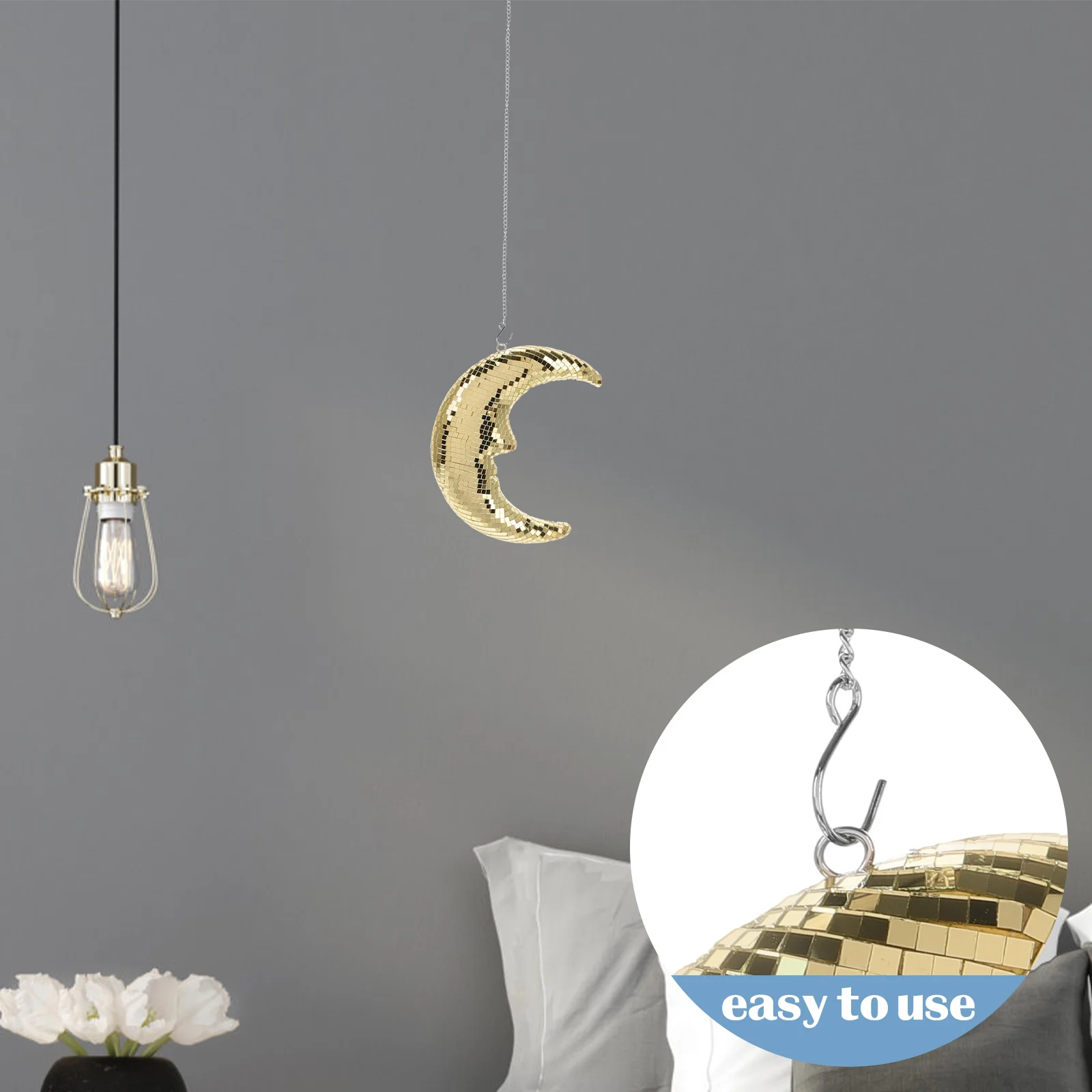 

Moon Disco Ball Hanging Ornament Moon Shape Reflective Desktop Hanging Disco Ball Room Decor Party Decoration