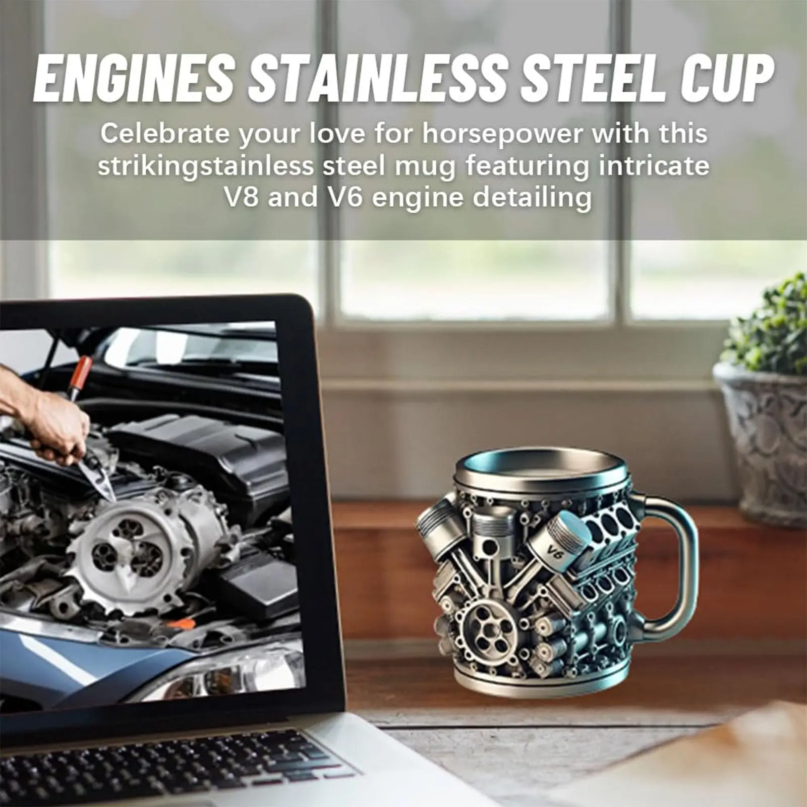 V8 محركات الفولاذ المقاوم للصدأ القهوة القدح الإبداعية الراتنج كوب ماء مضحك V6 محركات كأس النبيذ فنجان القهوة حاوية المياه الملحقات