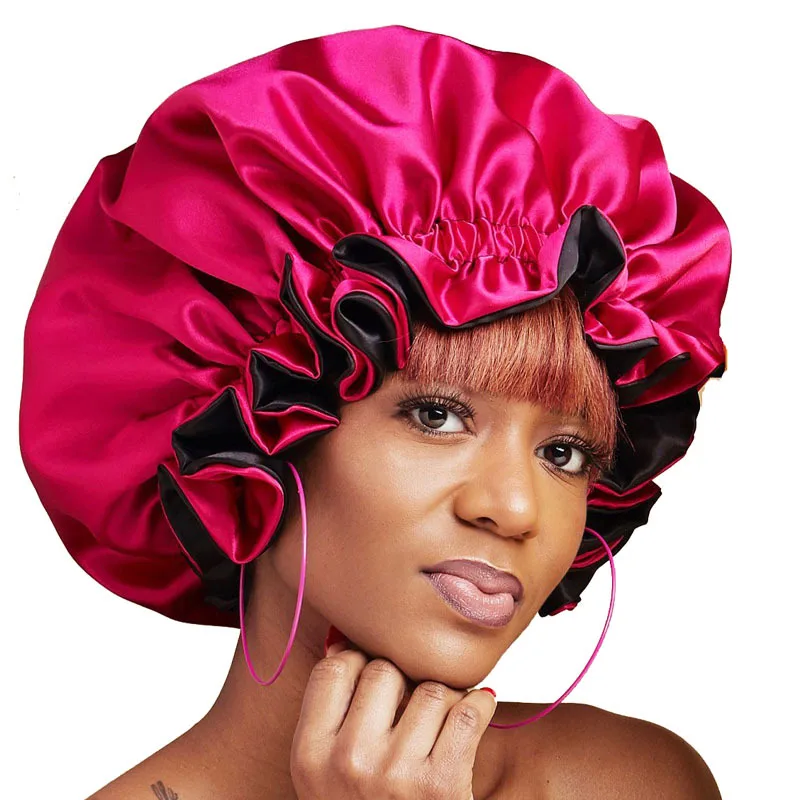 Hair Satin Bonnet For Sleeping Cap Silk Bonnet Bonnet Femme Women Night Sleep Cap Head Cover Flower Elastic Band Solid