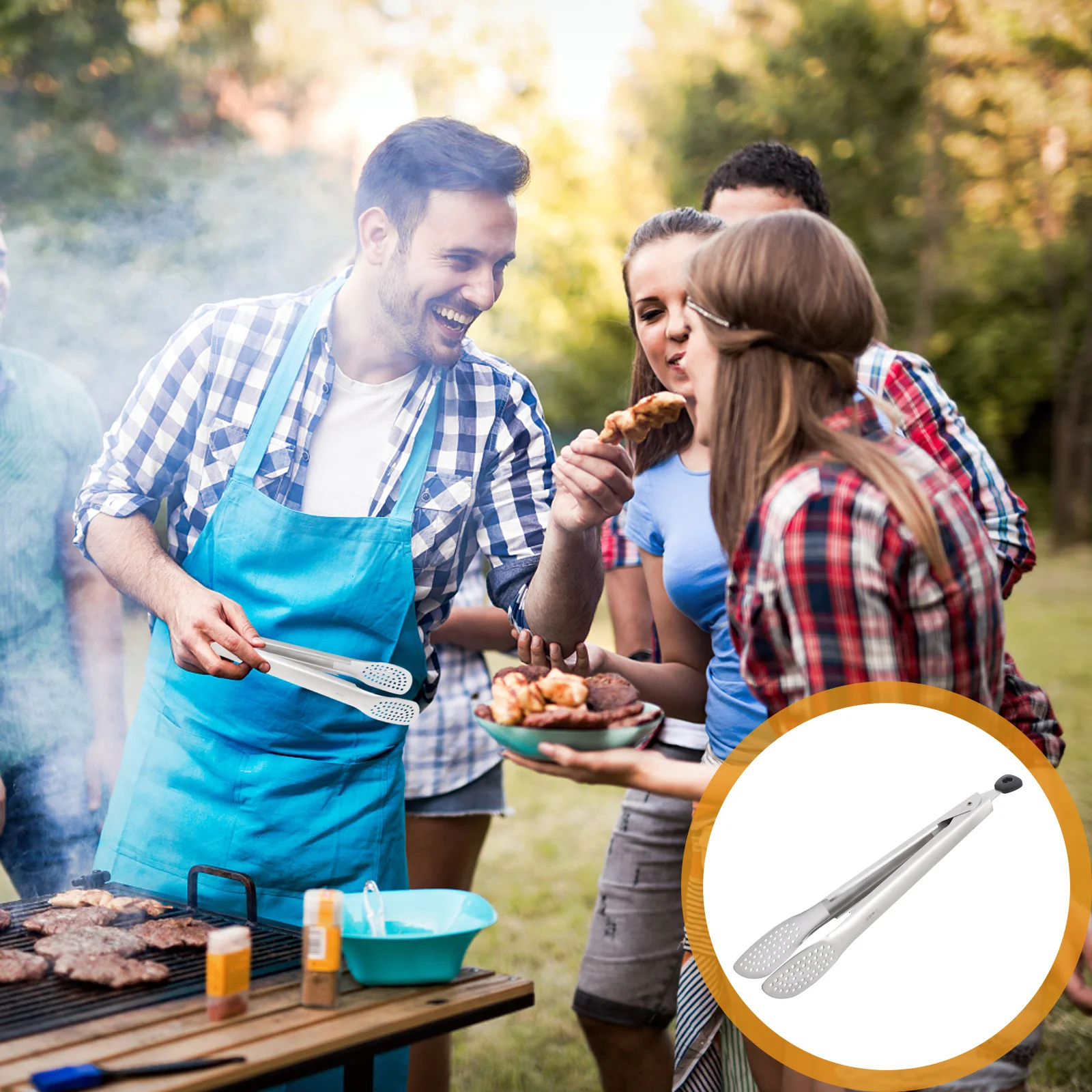 

1 pc Multipurpose Flat Food Tong Stainless Steel Head Bbq Clip Wear-Resistant Non-Scalding For Fruits Vegetables Meat Pancake