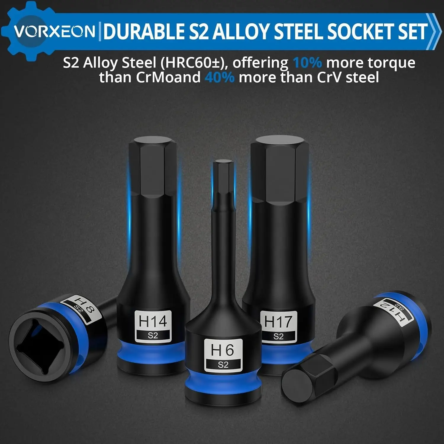 8 قطعة 1/2 "محرك متري تأثير ألين عرافة مجموعة مقابس S2 سبائك الصلب قطعة واحدة مزورة مع حقيبة للتخزين 5 مللي متر-19 مللي متر #2