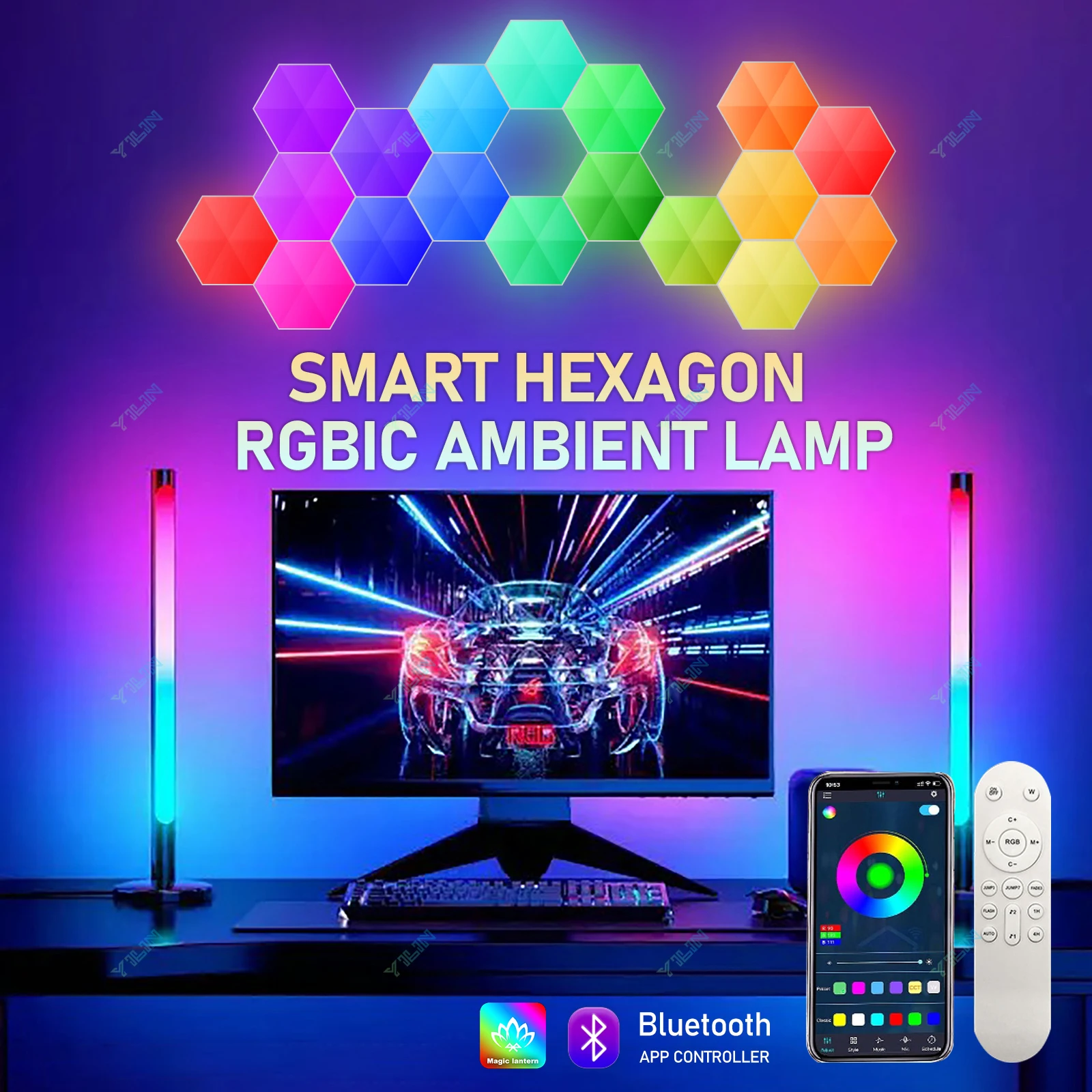 

RGBIC Smart Hexagonal Quantum Lamp Color Changing Ambient Wall Lamp DIY Shape APP Intelligent Night Light For Game Room Bedroom