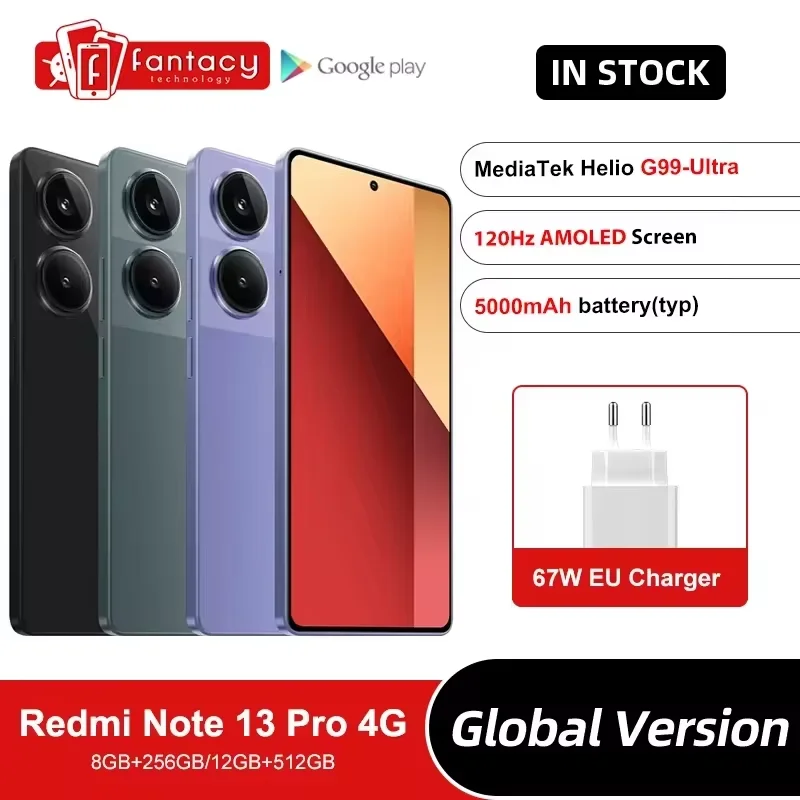 الإصدار العالمي من كاميرا Xiaomi Redmi Note 13 Pro 4G Helio G99 Ultra 200MP OIS 67W NFC 120 هرتز AMOLED