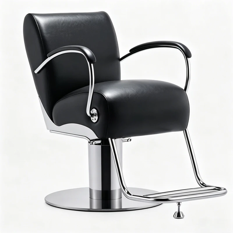 Salon Equipment  Furniture  Stainless Steel Black Salon Armchair with   Hair Cutting Styling  Barber Chair