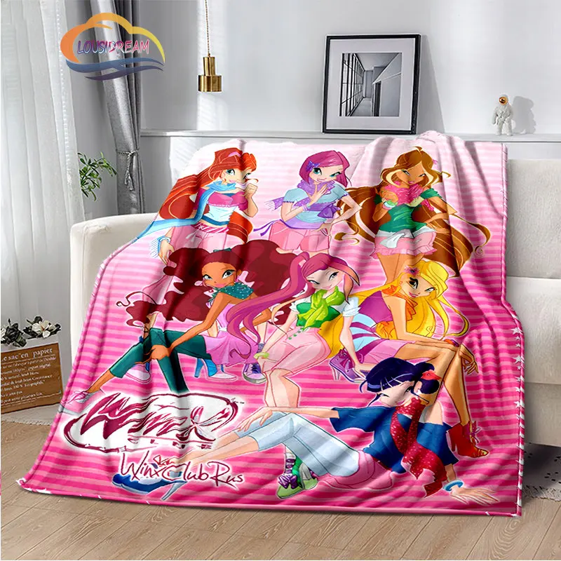 Cartoon Throw Blanket W-Winx club Bedroom Decoration Anime Girl  for Sofa Bed Living Room Office Children\'s blanket Gift