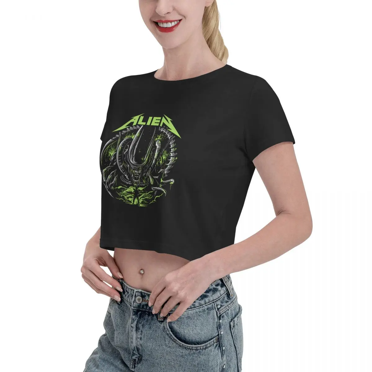 Xenomorph Essential Alien Mencosy Tshirt Cartoon Graphic Tees Female Crop Top,Leak navel T-shirt