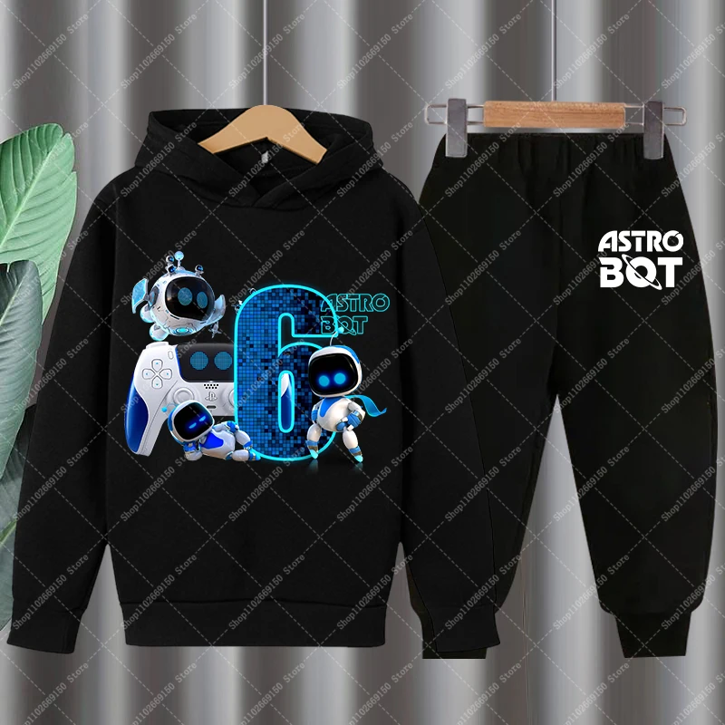 Astro Bot Boy Anime Cute Hoodies Pants Set Winter Kids Thicken Warm Clothes Children Birthday Party Clothes Christmas Gifts 2025